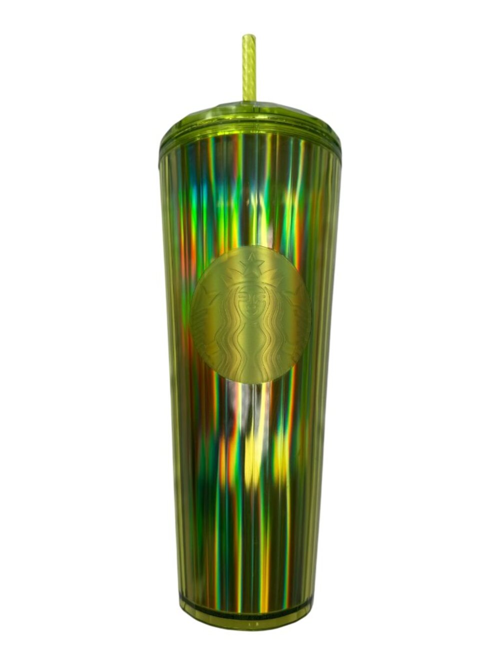 Starbucks Iridescent Green Cold Cup Tumbler Vertical Stripes Dome Lid Geometric